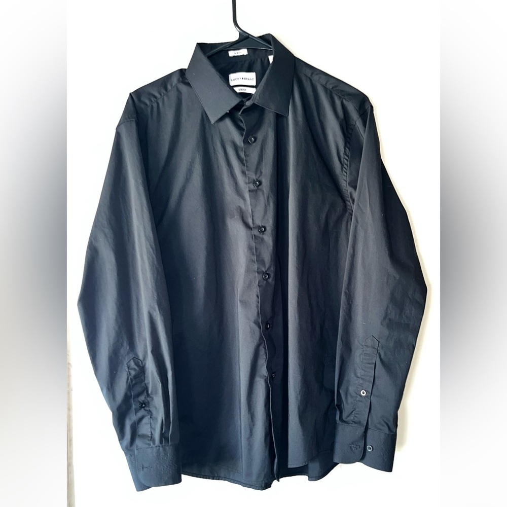 Lucky Brand Men's Shirt Long Sleeve Slim Fit Stretch Black Large